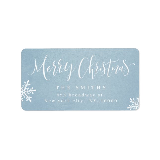 Étiquette Blue Simple Calligraphie Joyeux Noël Adresse (Devant)