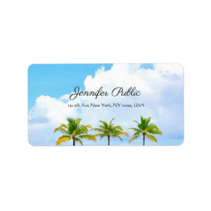 Étiquette Blue Sky Palms Élégant Script manuscrit moderne