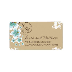 Étiquette Blue Tropical Hibiscus Beach Adresse de mariage
