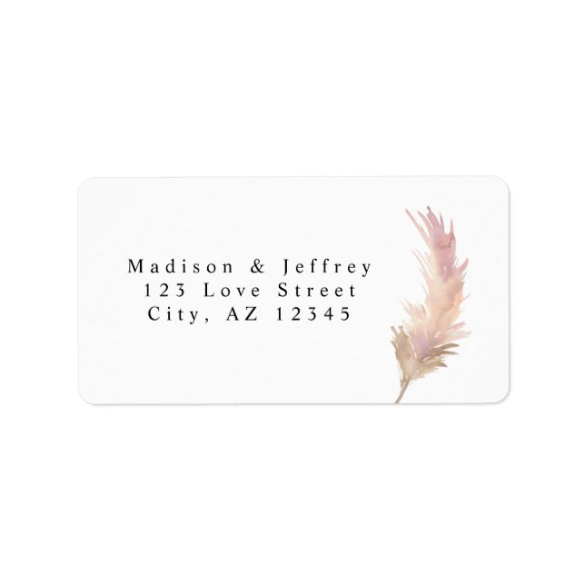 Étiquette Blush Pampas Grass Minimaliste Adresse Mariage (Devant)