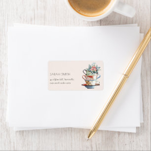 Étiquette Blush Pastel tasses empilées Floral Tea Party Adre