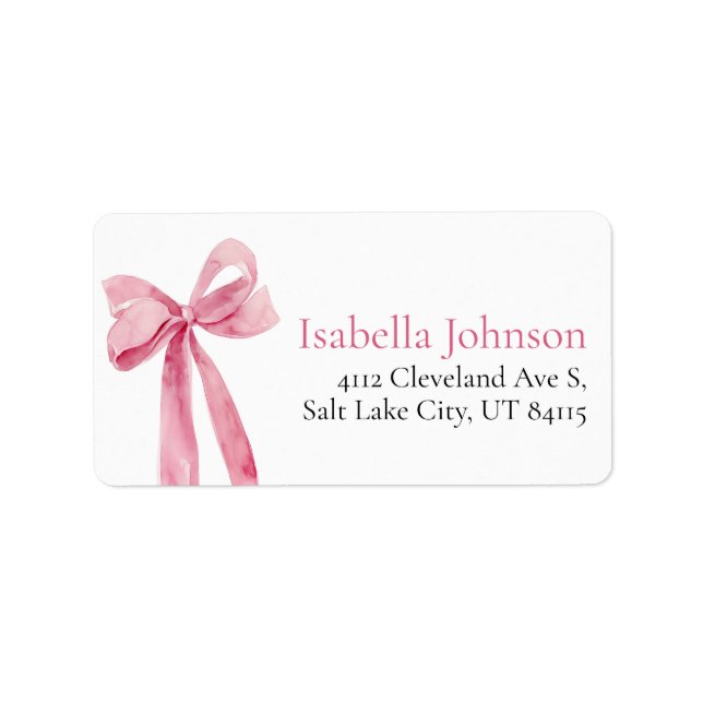Étiquette Blush Pink Bow She's Tying the Knot Address (Devant)