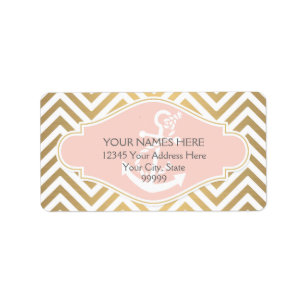 Étiquette Blush Preppy Chevron Stripe Ancre marine moderne