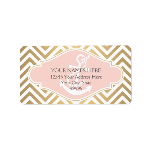 Étiquette Blush Preppy Chevron Stripe Ancre marine moderne (Devant)