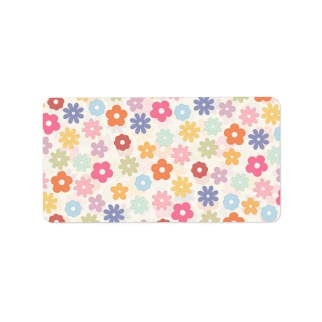 Étiquette Boho 70's Retro Daisy Flowers (Devant)