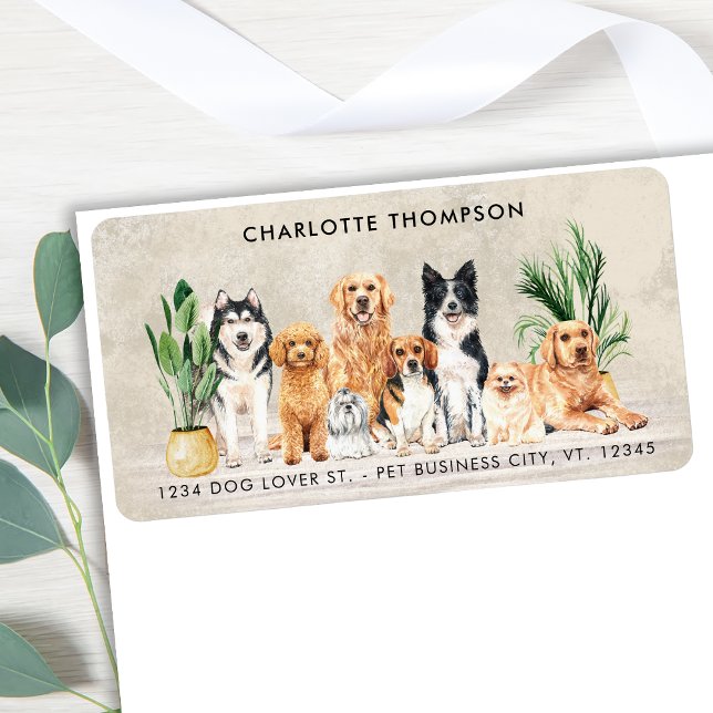 Étiquette Boho Aquarelle Chiens Chiens Chiens Chiens Animaux (Créateur téléchargé)