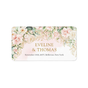 Étiquette Boho Blush or floral parties scintillant eucalyptu
