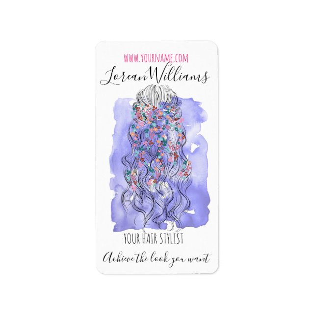 Étiquette Boho Chic Violet Mariée Coiffure Aquarelle Floral (Devant)