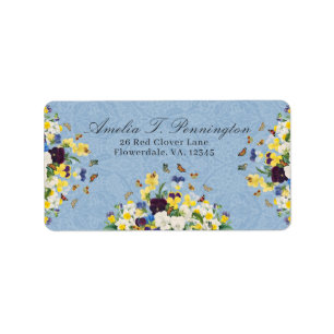 Étiquette Boho Elegant Pansies de printemps Daffodils Papill