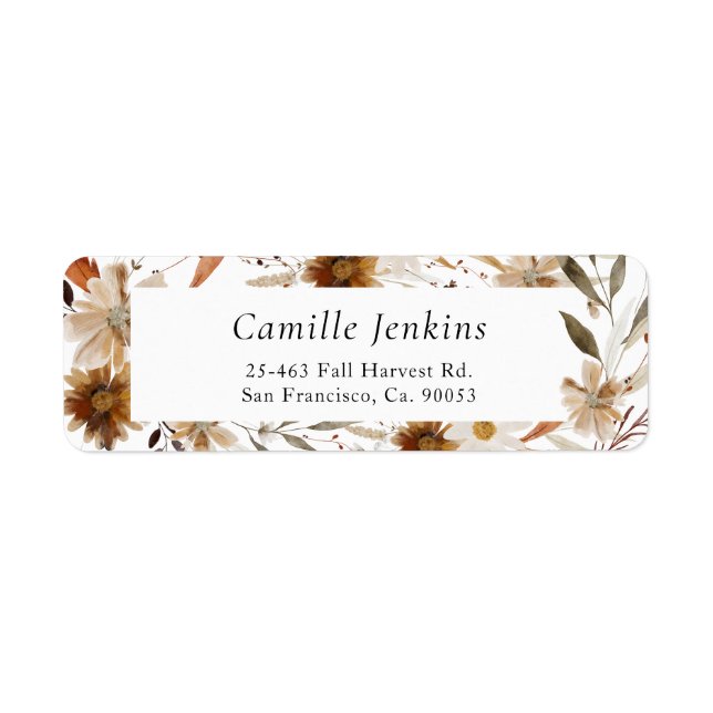 Étiquette Boho Fall Floral Return Adresse (Devant)