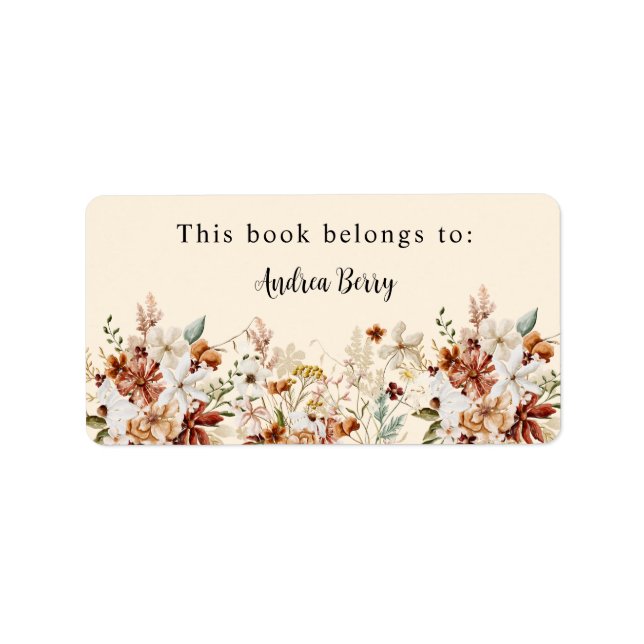 Étiquette Boho Fleur sauvage Ce Livre Appartient À (Devant)