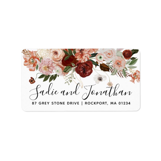 Étiquette Boho Marsala Pink Terracotta Florale Adresse (Devant)