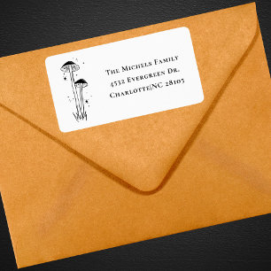 Étiquette Boho moderne noir & blanc Retro Champignons Adress