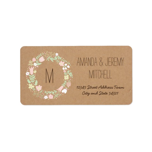 Étiquette Boho Pastel Floral Wreath Russe Mariage (Devant)