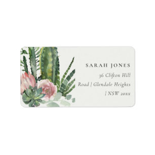 ÉTIQUETTE BOHO PINK FLORAL CACTI FOLIAGE ADRESSE DE COULEUR 
