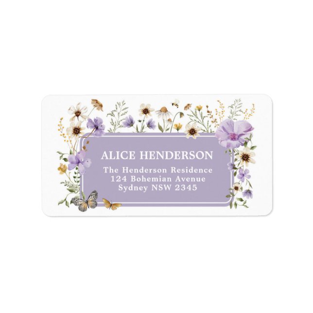 Étiquette Boho Purple Fleur sauvage Garden Party Adresse de  (Devant)