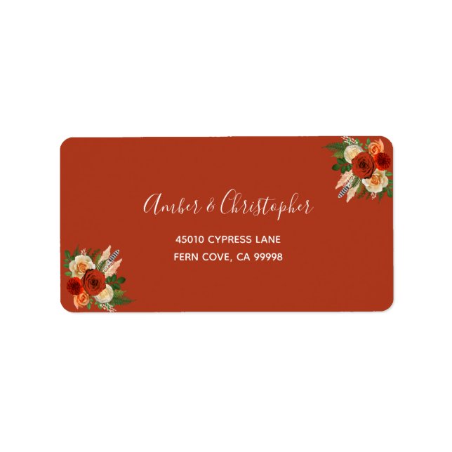 Étiquette Boho Terracotta Floral Wedding RSVP Adresse de ret (Devant)