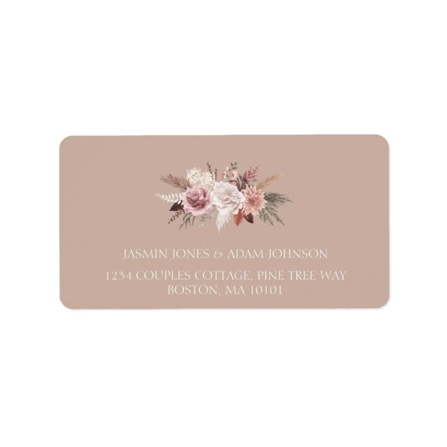 Étiquette Boho Terracotta Mariage floral neutre séché (Devant)