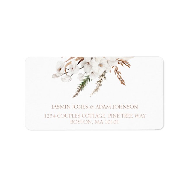 Étiquette Boho White Orchidées Pampas Grass Mariage (Devant)