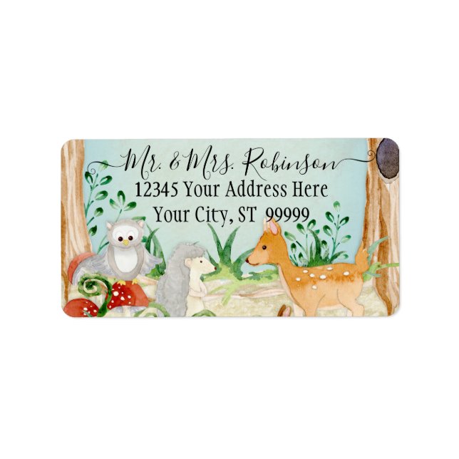 Étiquette Bois Forêt de cerf Chouette renard Chouette Animal (Devant)