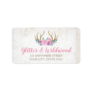 Étiquette Bois rustique et aquarelle Boutique Antlers Florau