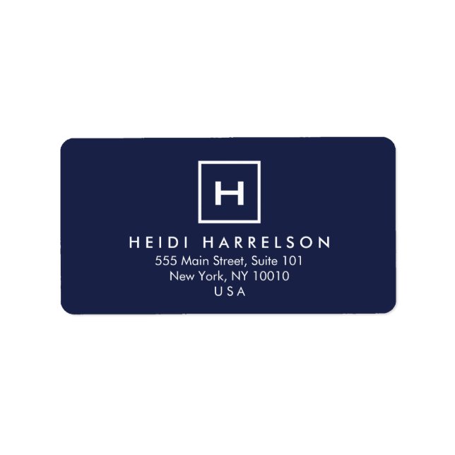 Étiquette BOÎTE LOGO avec VOTRE INITIAL/MONOGRAM sur BLEU SO (Devant)