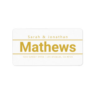 Étiquette Bold Modern White & Gold Adresse de retour