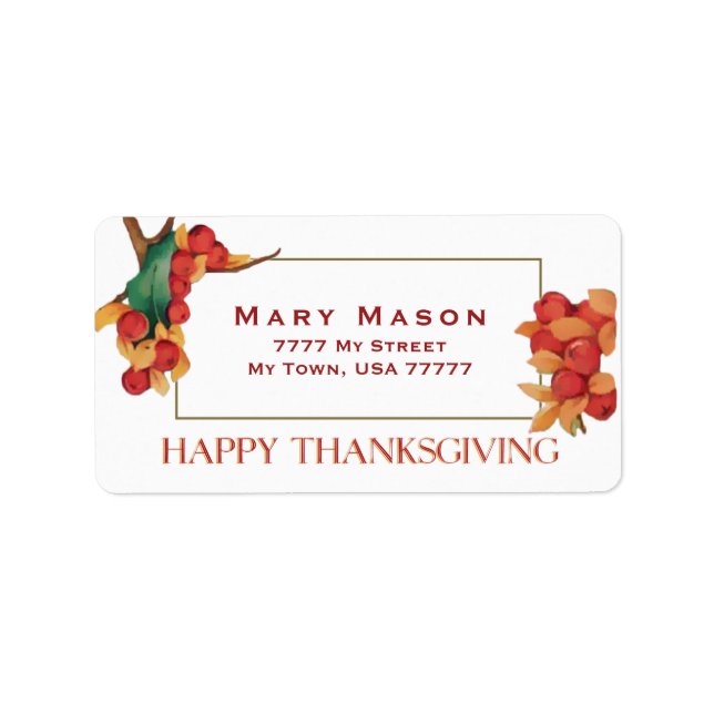 Étiquette Bon thanksgiving des feuilles et des baies d'autom (Devant)