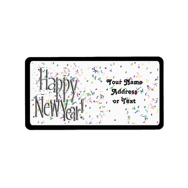 Étiquette Bonne Année - Texte Argent Avec Confetti (Devant)
