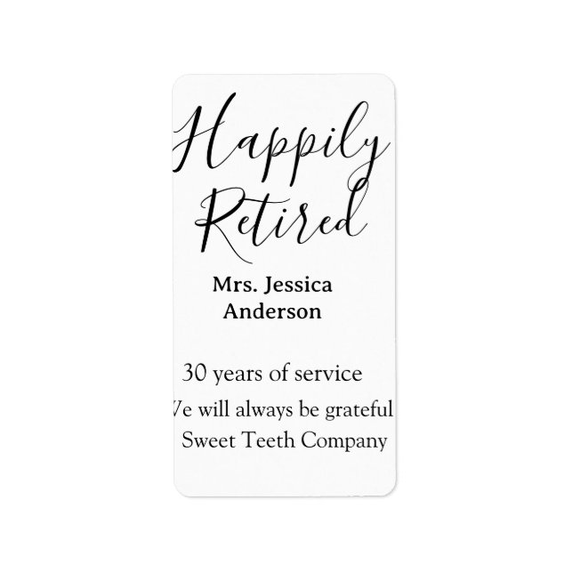 Étiquette Bonne retraite ajouter le nom années de service à  (Devant)