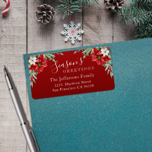 Étiquette Bonnes Fêtes Poinsettia Noël rouge