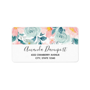 Étiquette Bordure florale rose et verte