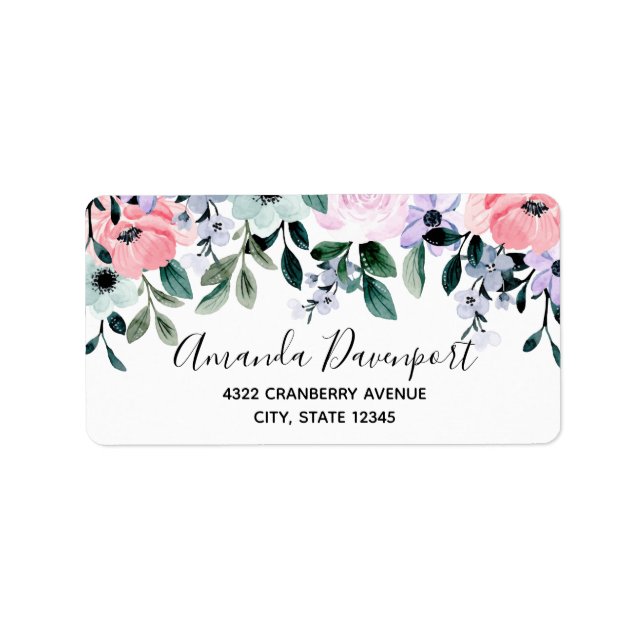 Étiquette Bordure florale rose violet et vert (Devant)