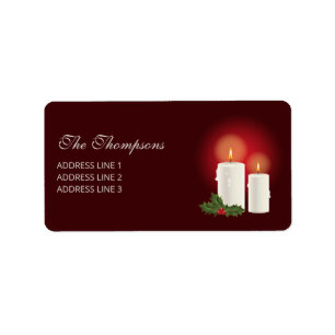 Étiquette Bougies De Noël Blanches Sur Rouge Avec Texte Pers