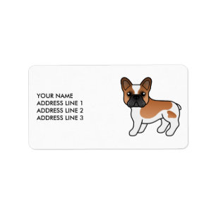 Étiquette Bouledogue français pie rouge dessin animé mignon 