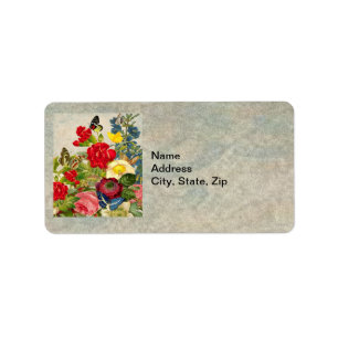 Étiquette Bouquet de fleurs vintages aux papillons