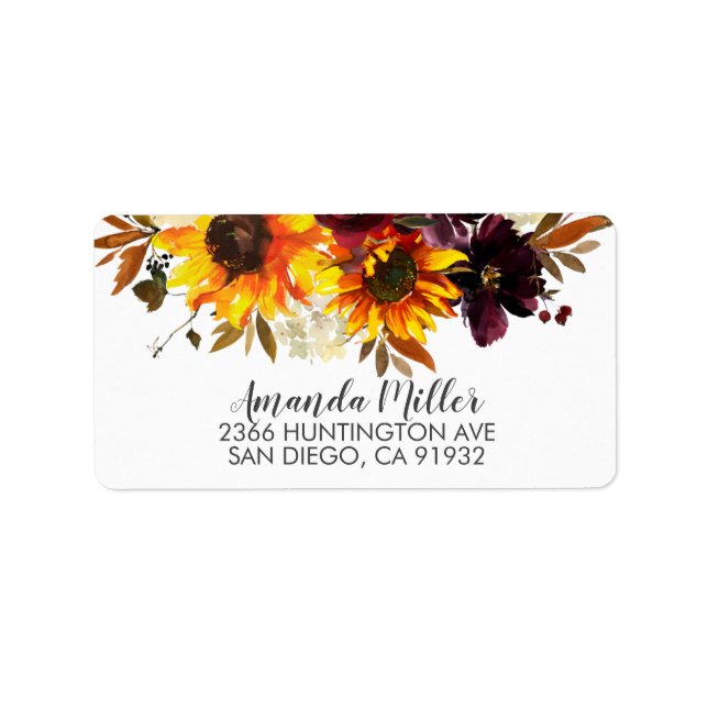 Étiquette Bouquet de tournesols d'automne avec adresse d'exp (Devant)