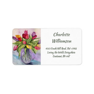 Étiquette Bouquet de tulipe coloré en aquarelle Adresse