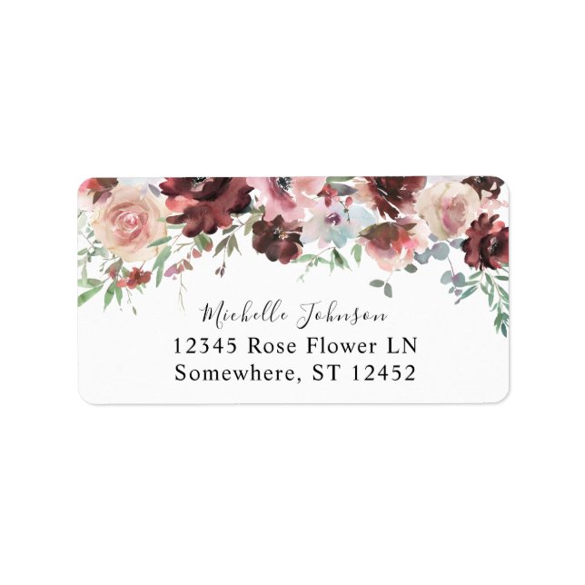 Étiquette Bourgogne Dusty Blush Rose Floral 2 Retour Adresse (Devant)