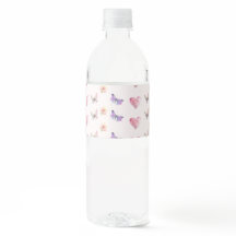 Étiquette bouteille avec fleur et papillon