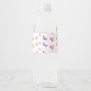 Étiquette bouteille avec fleur et papillon
