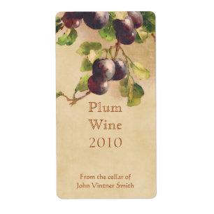 Étiquette bouteille de vin de prune