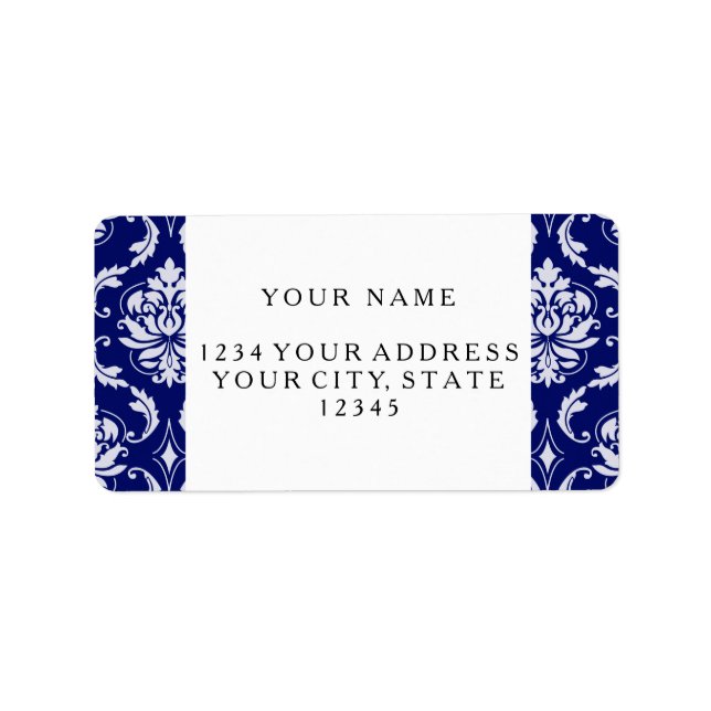 Étiquette Bright Navy Blue Damask Patte (Devant)