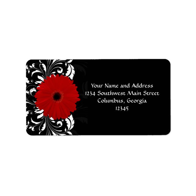 Étiquette Bright Red Gerbera Daisy on Black (Devant)