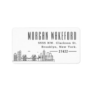 Étiquette Brooklyn, New York Modern Deco Skyline Large