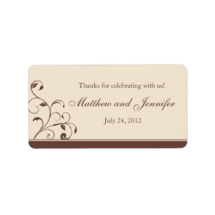Étiquette Brown & Crème Boucles Florales Mariage Favoriser l