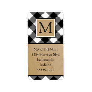 Étiquette Buffalo Check & Brown Kraft Paper Monogram