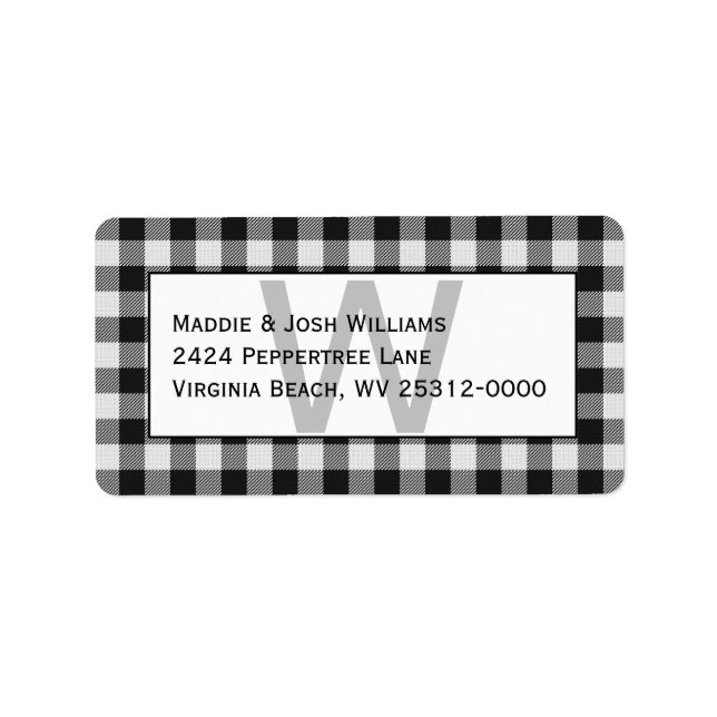Étiquette Buffle noir et blanc Plaid/Checks Personnalisé (Devant)