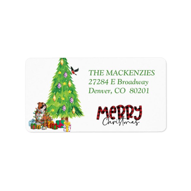 Étiquette BullDog enrobé dans les lumières des fêtes Retourn (Devant)