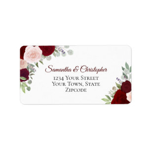 Étiquette Burgundy & Blush Aquarelle Rose Adresse Mariage